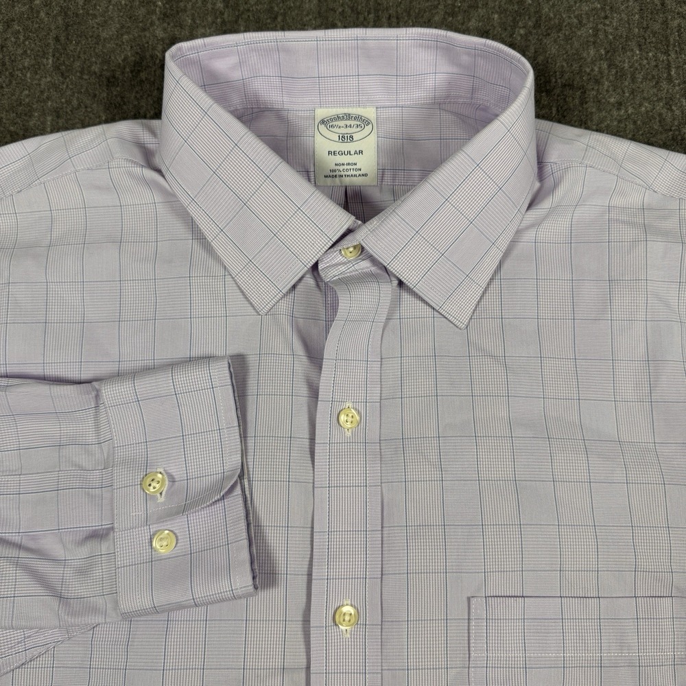 Brooks Brothers Mens 16.5 34/35 Regular Fit Non Iron Dress Shirt Purple Plaid